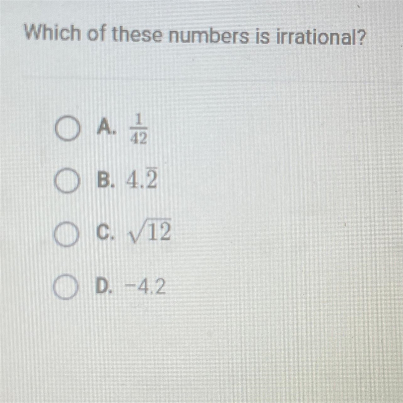 Which of these numbers is irrational?-example-1