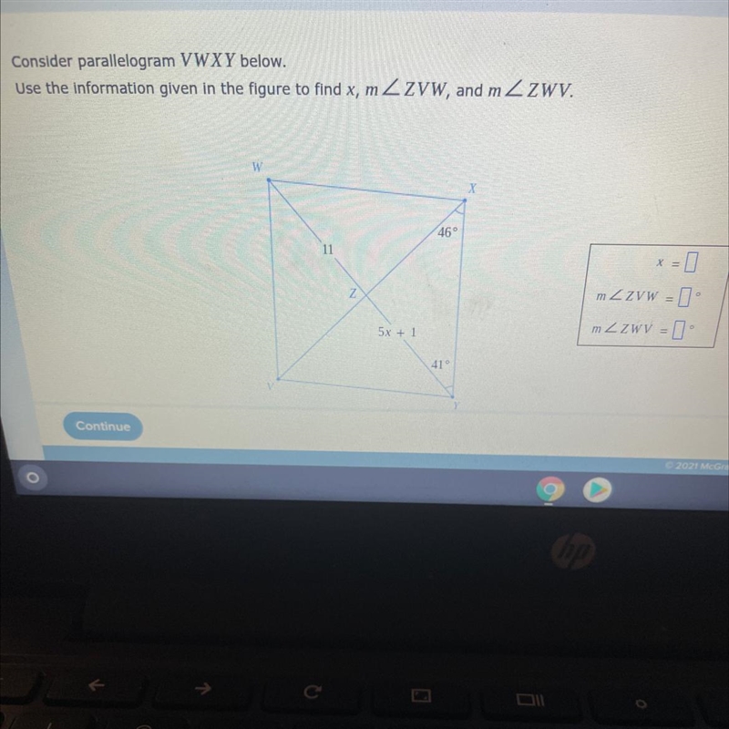 Consider parallelogram VWXY below using information given in the figure to find x-example-1