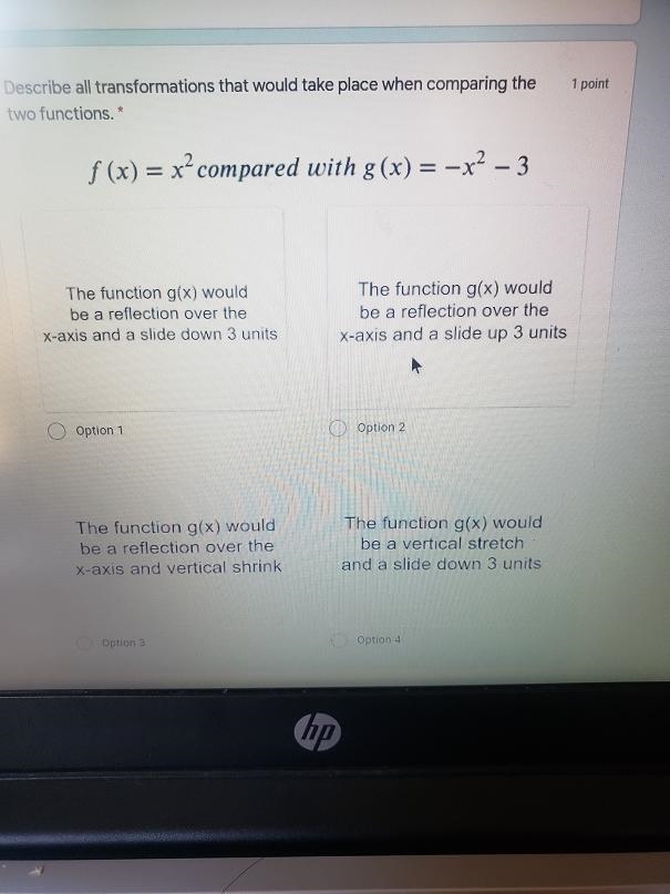 F(x) = x² compared with g(x) = -x2 – 3?-example-1