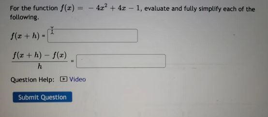 4x2 + 4x - 1, evaluate and fully simplify each of the - For the function f(0) following-example-1