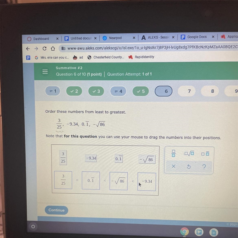 Order these numbers from least to greatest . 3/25, -9.34, 0.1 , -86-example-1