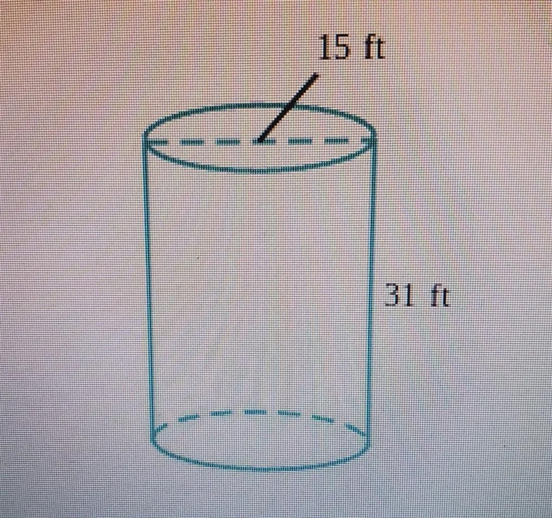 Grain silo cylindrical Diameter 15 ft Height 31 ftwhat is thrme volume?use the value-example-1