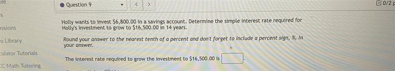 Holly wants to invest $6,800.00 in a savings account. Determine the simple interest-example-1