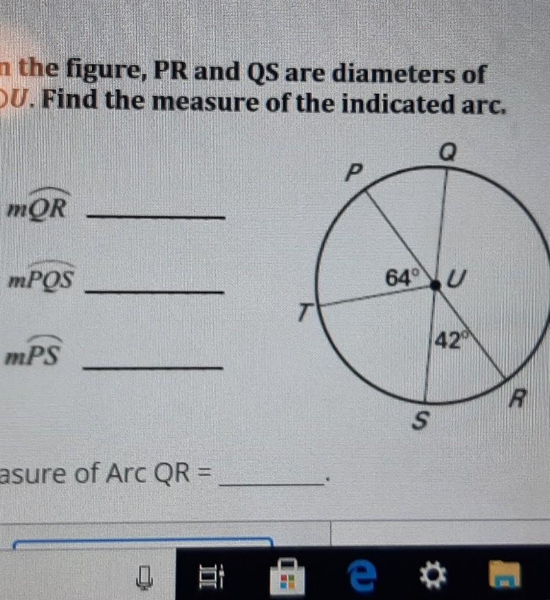 In the figure, pr and qs are diameters of circle u. find the measure of the indicated-example-1