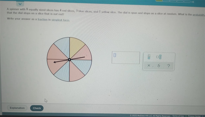 Introduction to the probability of an event 1 A spinner with 8 equally sized slices-example-1