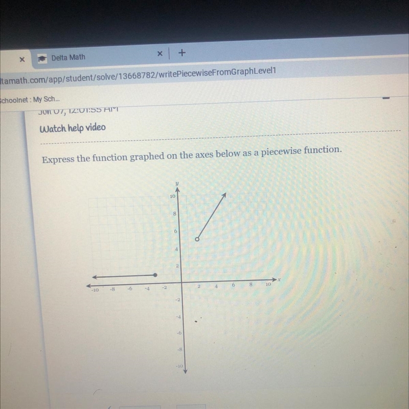 Express the function graphed on the axes below as a piecewise function.10-8-61-example-1