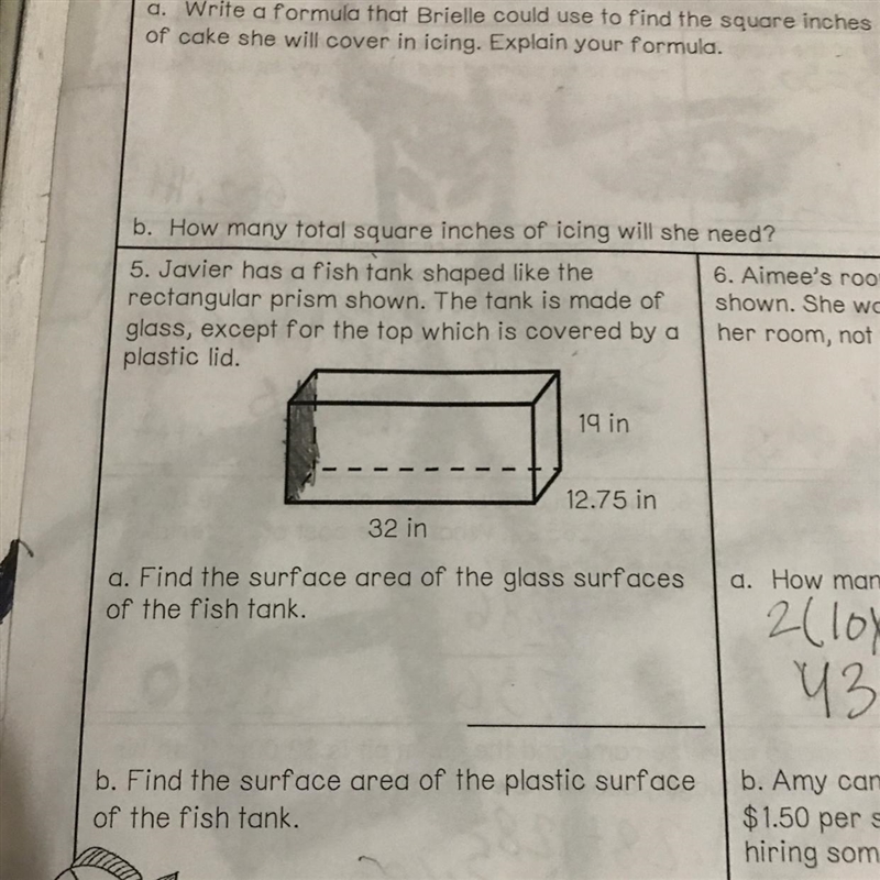 A. find the surface area of the glass surfaces of the fish tank B. Find the surface-example-1