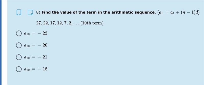 Find the value of the term in the arithmetic sequence.-example-1