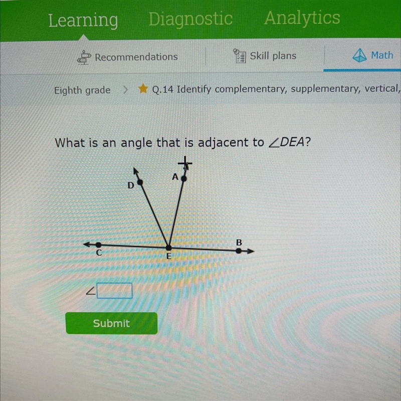 What is an angle that is adjacent to DEA?-example-1