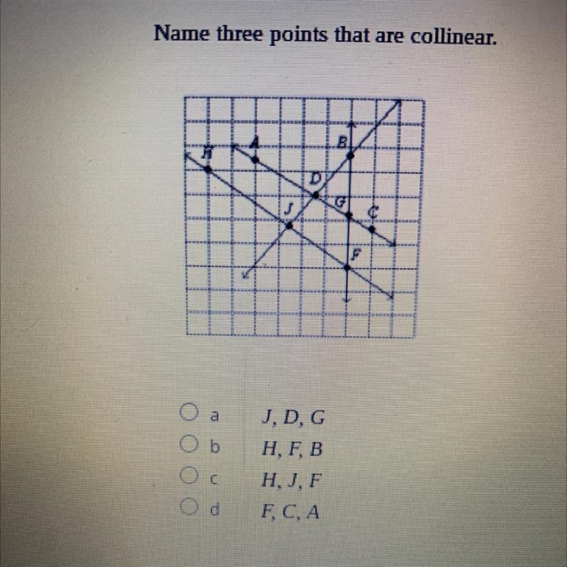 Name three points that are collinear-example-1