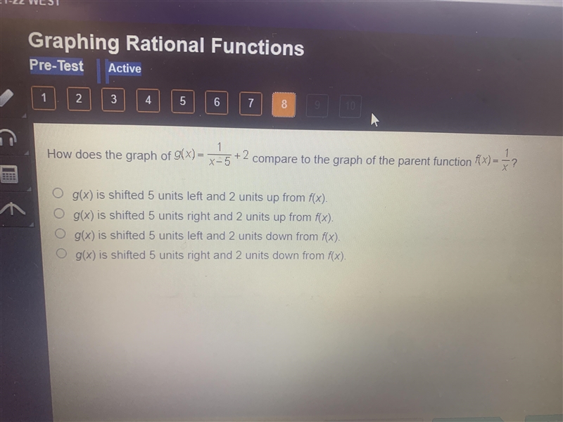 How does the graph of g(x) -ta's+ 2x-5compare to the graph of the plent function Rx-example-1