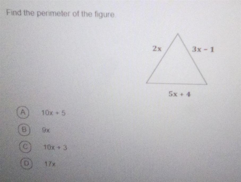 Find the permeter of the figure 2x 3x - 1 5x + 4-example-1