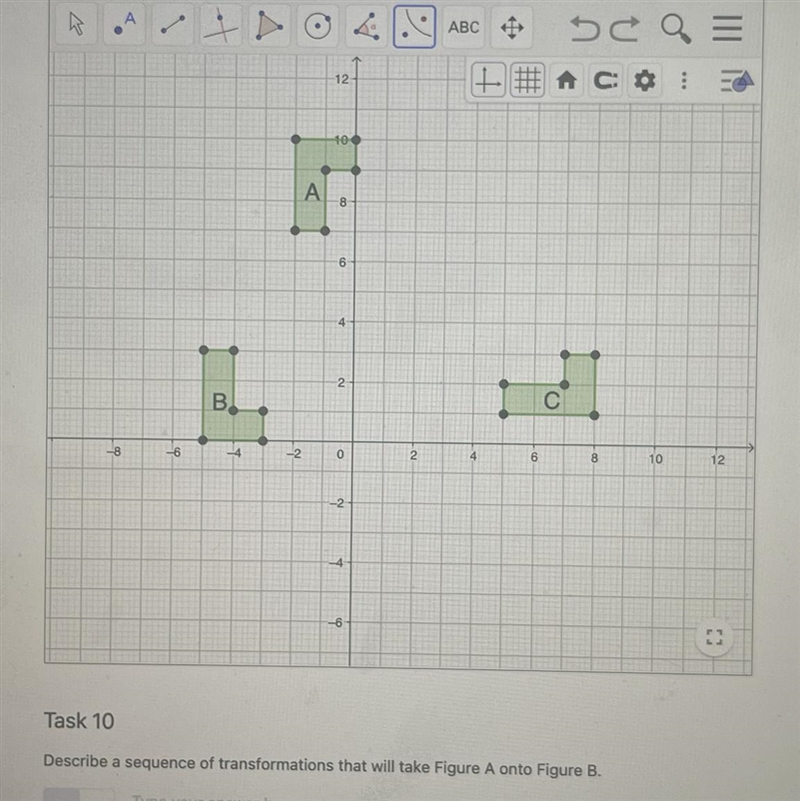 Describe a sequence of transformations that will take figure A onto figure B-example-1