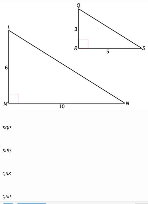 Write a similarity statement for the similar triangles.∆LMN ~ ∆-example-1