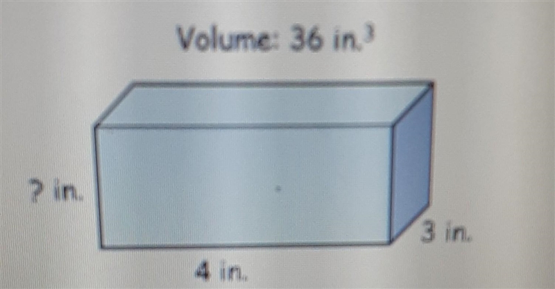 3. What equation matches the known dimensions of the prism below? Volume: 36 in 3 ? in-example-1