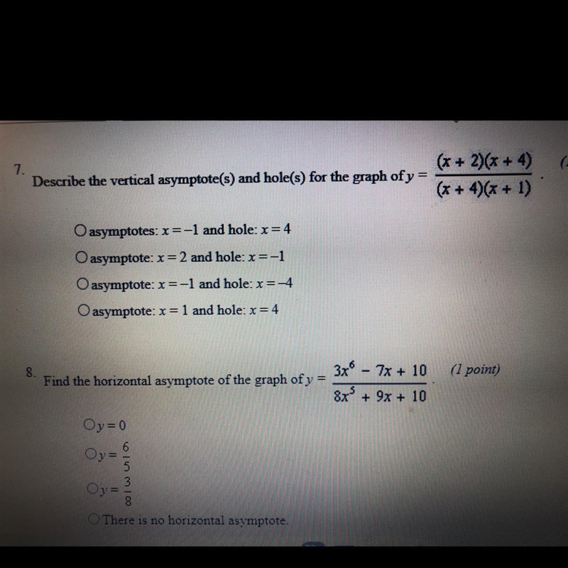 Describe the vertical asymptote (s) and hole (s) for the graph of y = (x+2) (x+4)/ (x-example-1