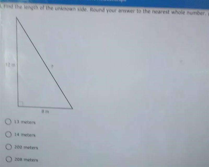 how do u find the length in a long right angle triangle the numbers that are shown-example-1