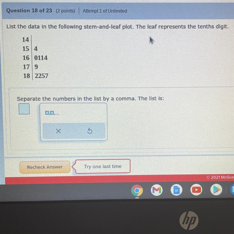 List the data in the stem-leaf plot. The leaf represents the tenths digit.-example-1