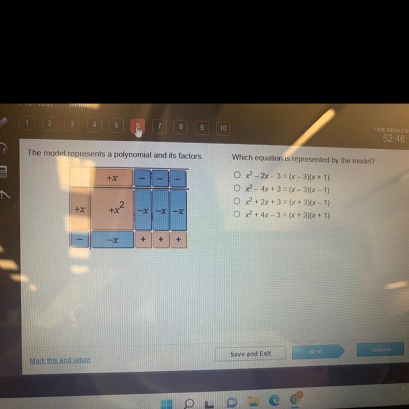 The model represents a polynomial and its factors.+X1888+X-x-x-xI+x²-X+++Which equation-example-1