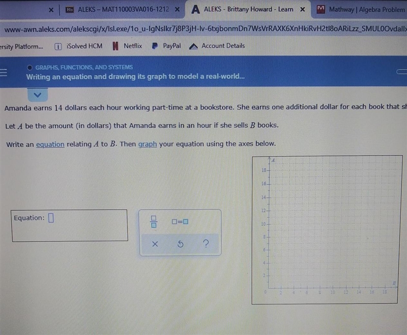 Write equation relating A to B. then graph equation using the axes below-example-1