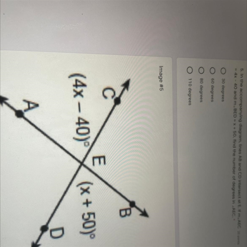 In the diagram, lines AB and CD intersect at E. If m-example-1