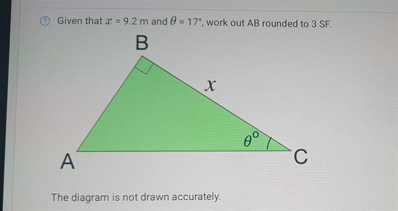 Given that r = 9.2 m and = 17", work out AB rounded to 3 SF ​-example-1