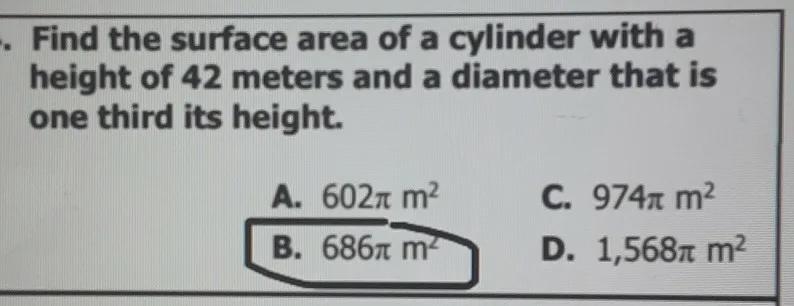 find the surface area of a cylinder with a height of 42 meters and a diameter that-example-1