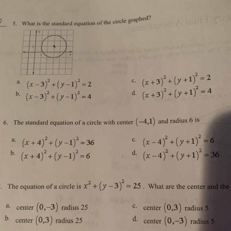 6. The standard equation of a circle with center (-4,1) and radius 6 isc.= 6.+a. (x-example-1