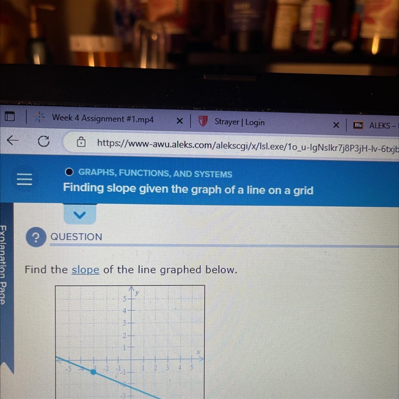 Finding slope given the graph of a line on a grid Find the slope of the line graphed-example-1