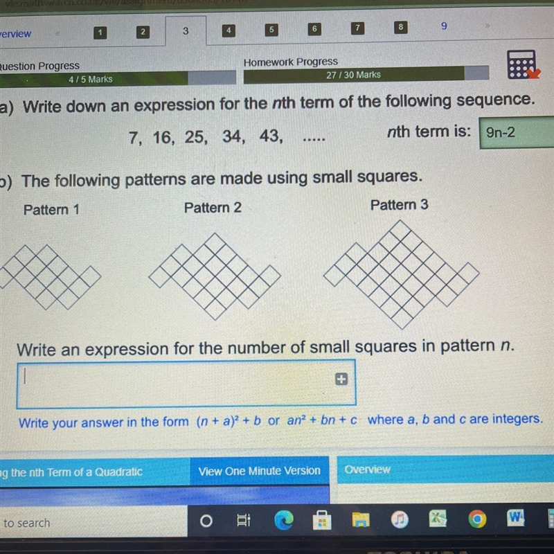 B) The following patterns are made using small squares. Pattern 1 Pattern 2 Pattern-example-1