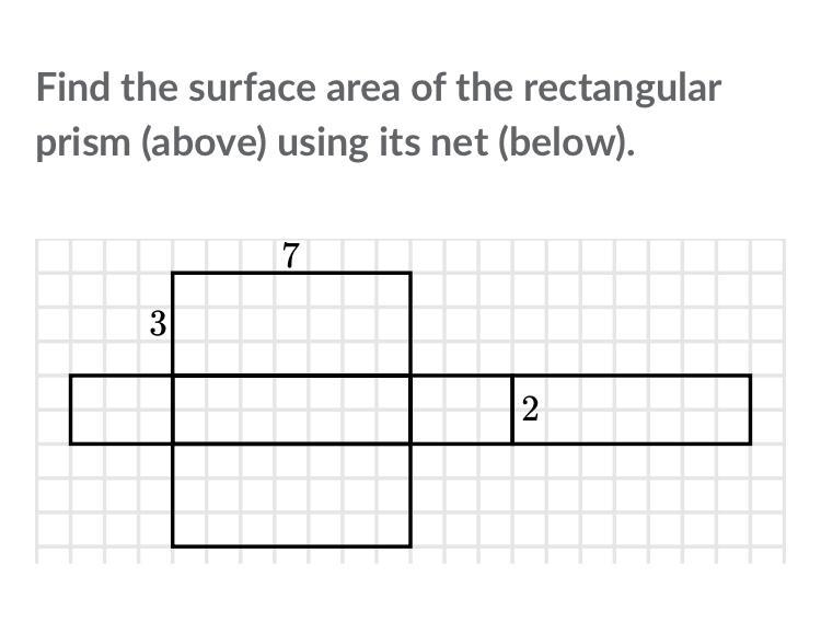 Find the surface area of the rectangular prism (above) using its net (below).-example-1