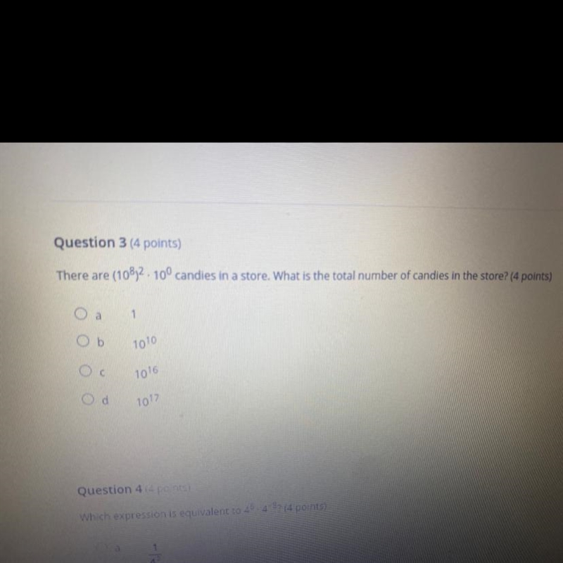 There are (108)2. 10° candies in a store. What is the total number of candies in the-example-1