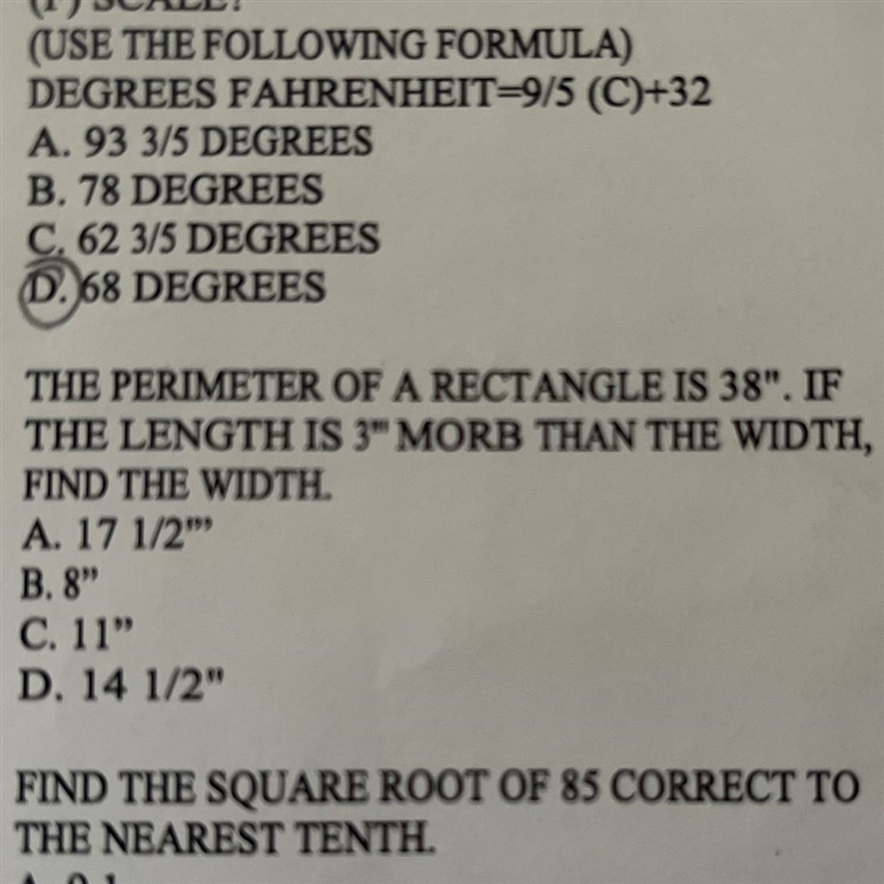 The perimeter of a rectangle is 38”. If the length is 3” more than the width, find-example-1