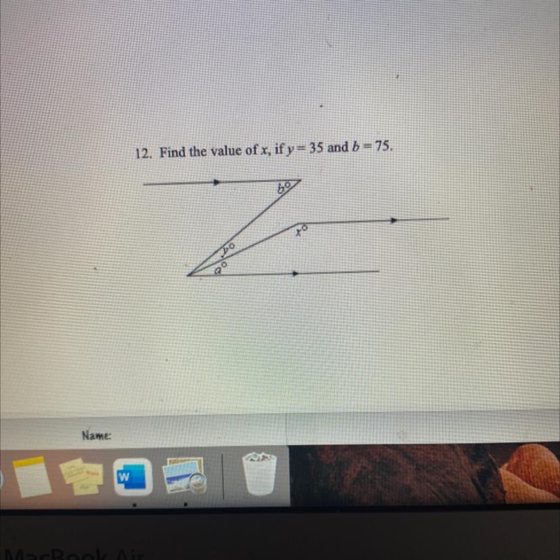 12. Find the value of x, if y = 35 and b = 75.-example-1