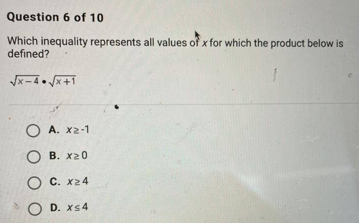 Question 6 of 10Which inequality represents all values of x for which the product-example-1