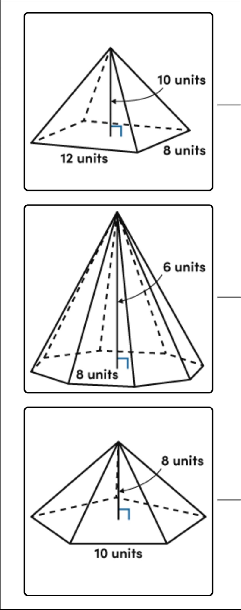 What is the surface area of each solid pyramid? Round answers to the nearest square-example-1