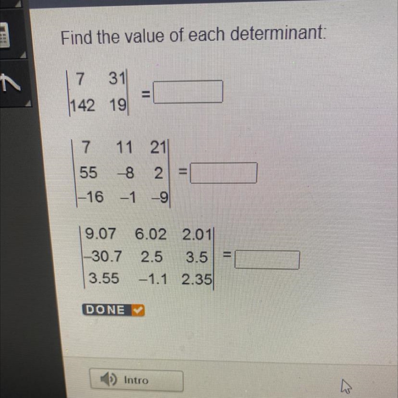 Find the value of each determinant: Help!-example-1