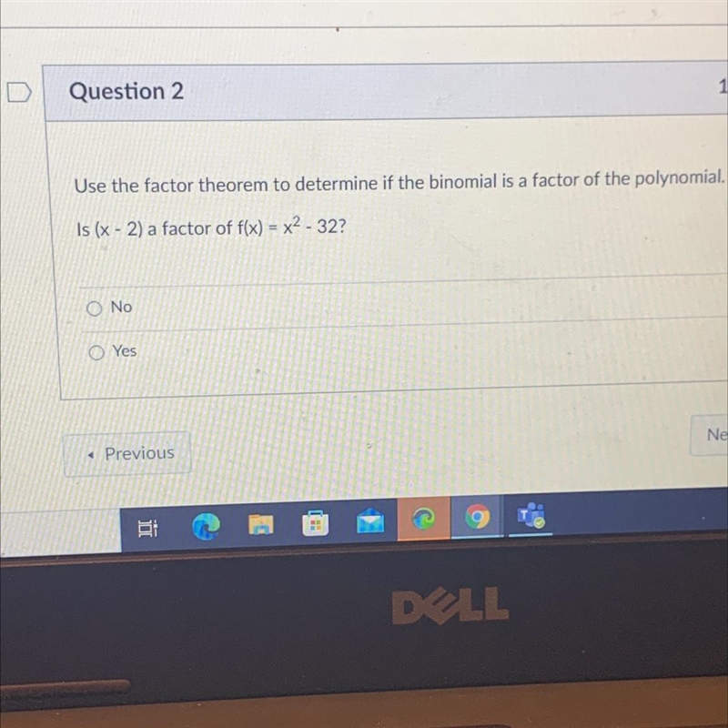 Is (x-3) a factor of f(x) = x^2 - 32?-example-1