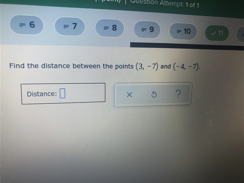 Find the distance between the points (3, -7) and (-4, -7)-example-1