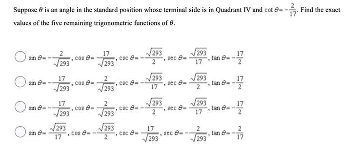 Suppose zero is an angle in the standard position who’s terminal side is in quadrant-example-1