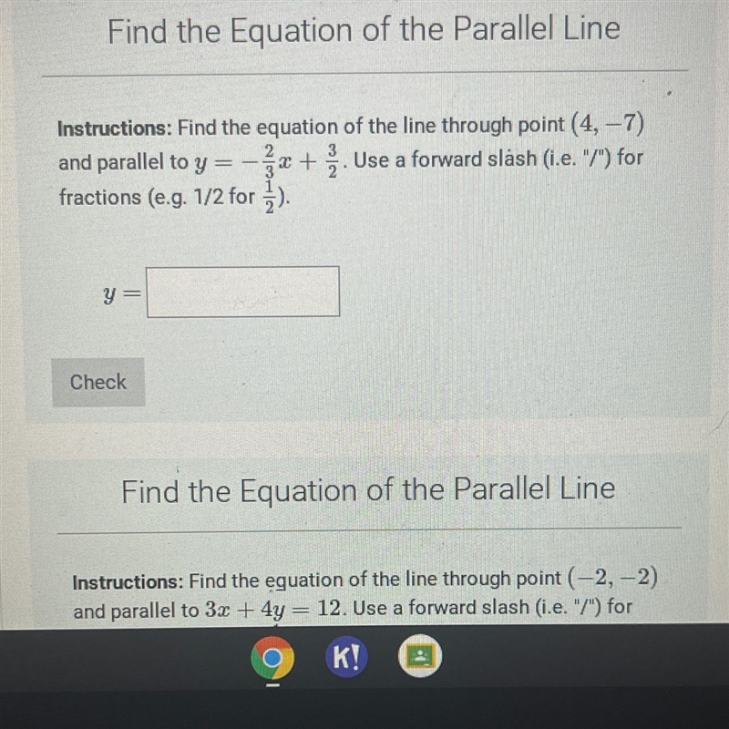 I need help finding the equation to the parallel line-example-1