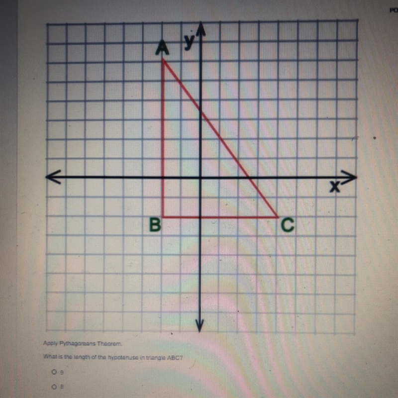 Geometry: Trigonometry What is the length of the hypotenuse in triangle ABC? A. 9B-example-1