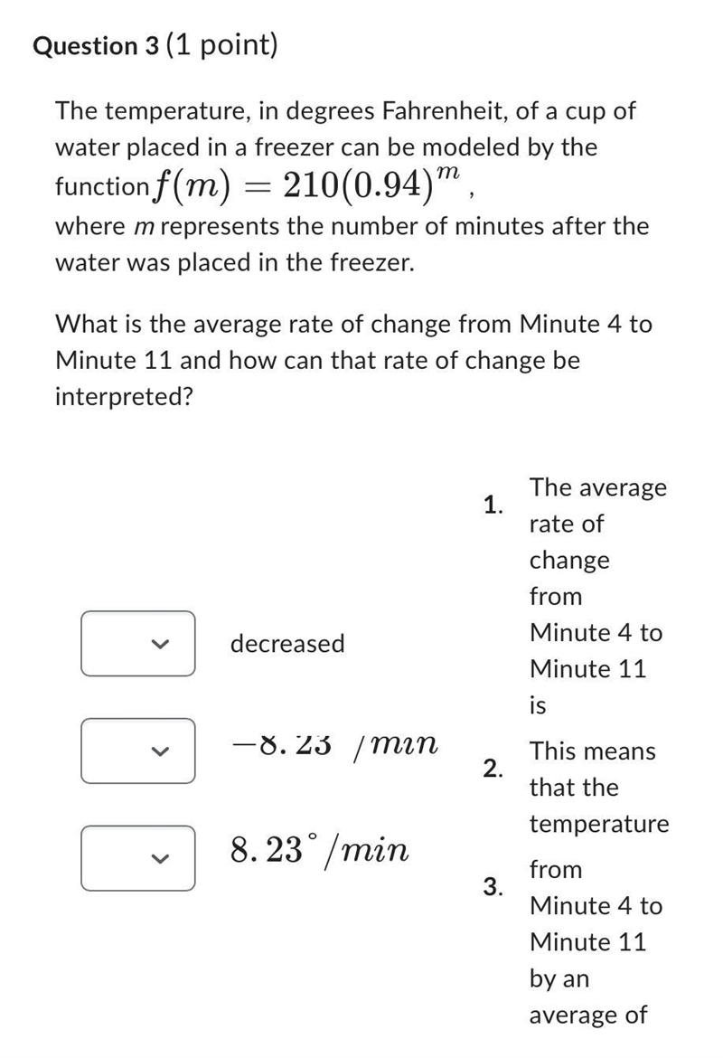 The temperature, in degrees Fahrenheit, of a cup of water placed in a freezer can-example-1