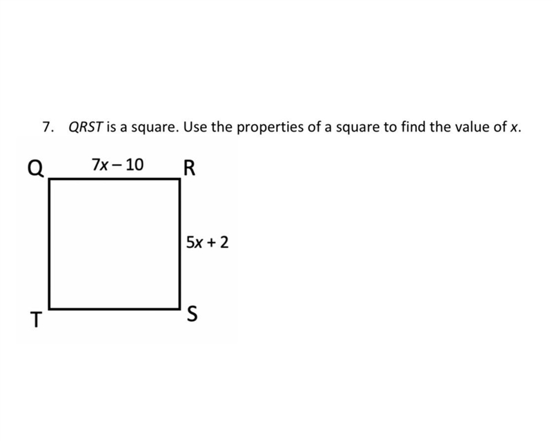 PLEASE HELP NOW!!! QRST is a square. Use the properties of a square to find the value-example-1