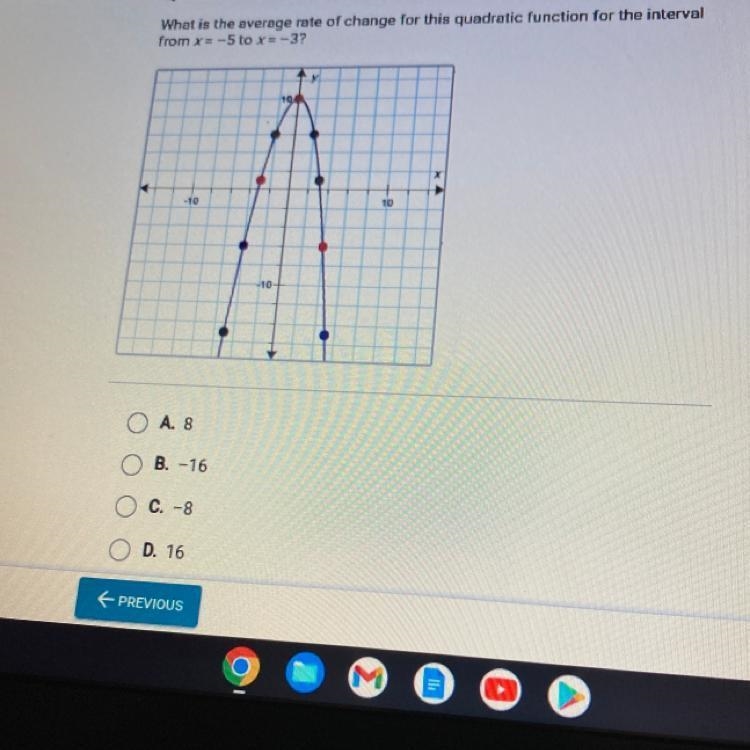 What is the average rate of change for this quadratic function for the intervalfrom-example-1