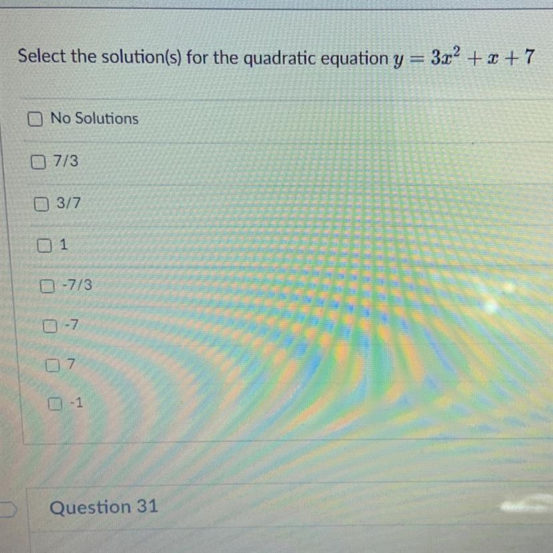 Pleaseeeee help me with this algebra question! select the solutions for the quadratic-example-1