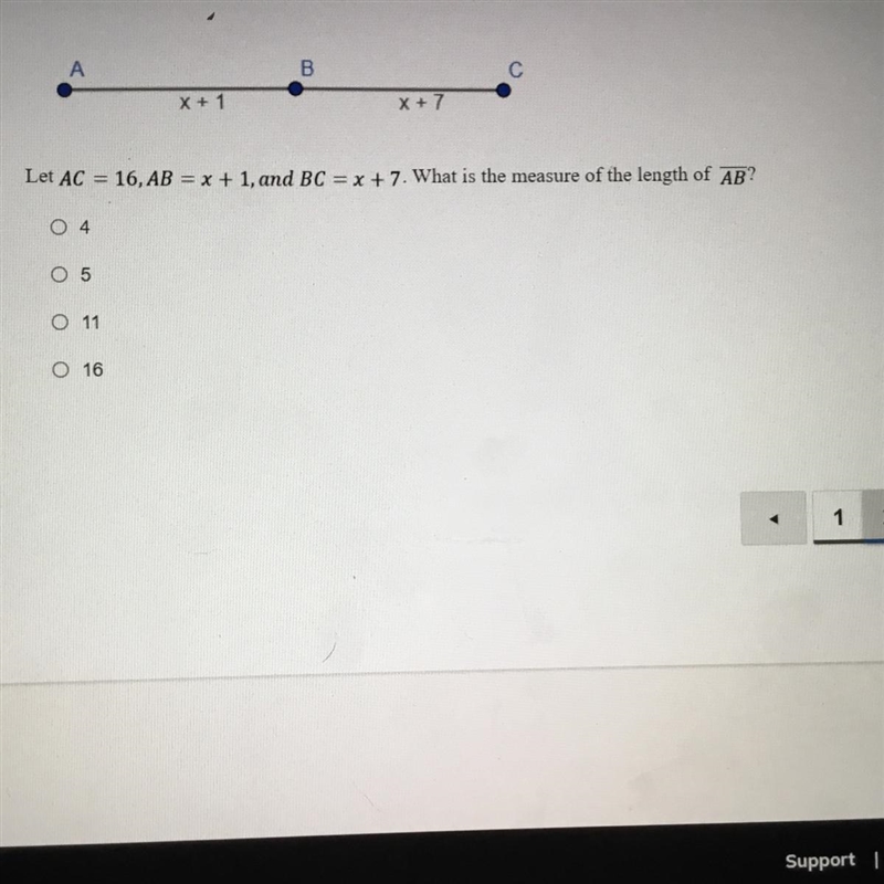 Let AC=16,AB = x+7. What is the Measure of the length of AB?-example-1