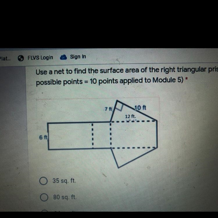 Use a net to find the surface area of the right triangular prism shown:-example-1