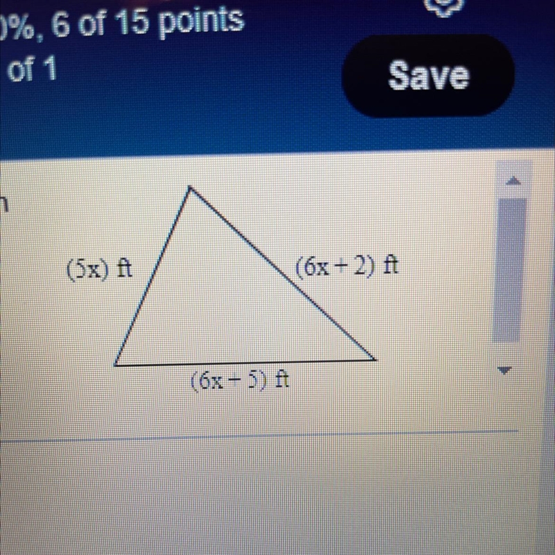 The perimeter of the triangle shown to the right is 160 feet . Find the length of-example-1