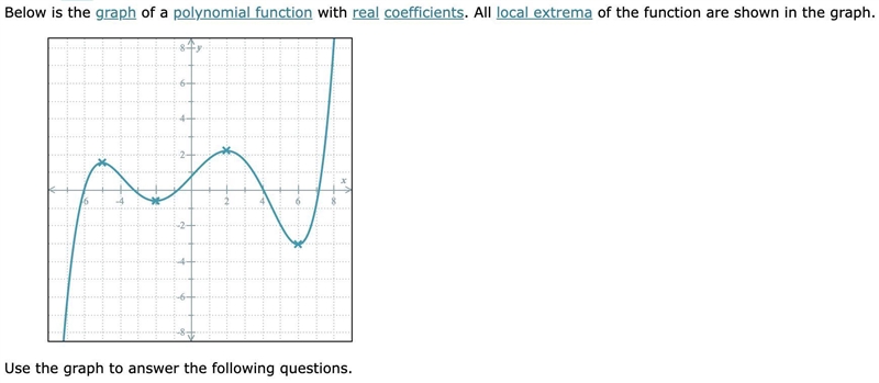 Below is the graph of a polynomial function with real coefficients. All local extrema-example-1